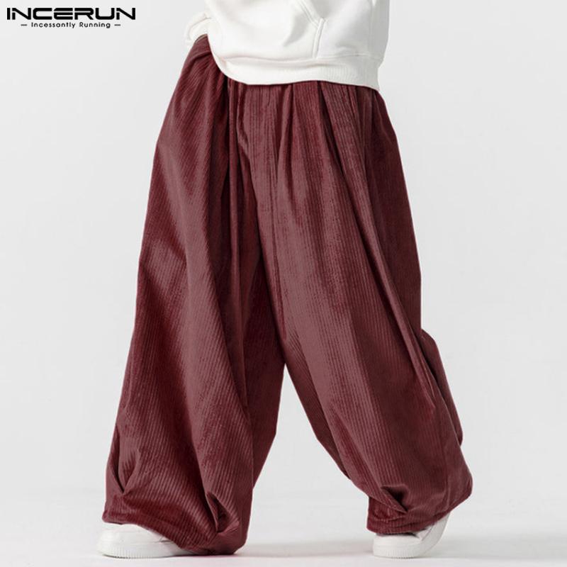 INCERUN Мужские вельветовые повседневные брюки с эластичной талией и заниженным шаговым швом