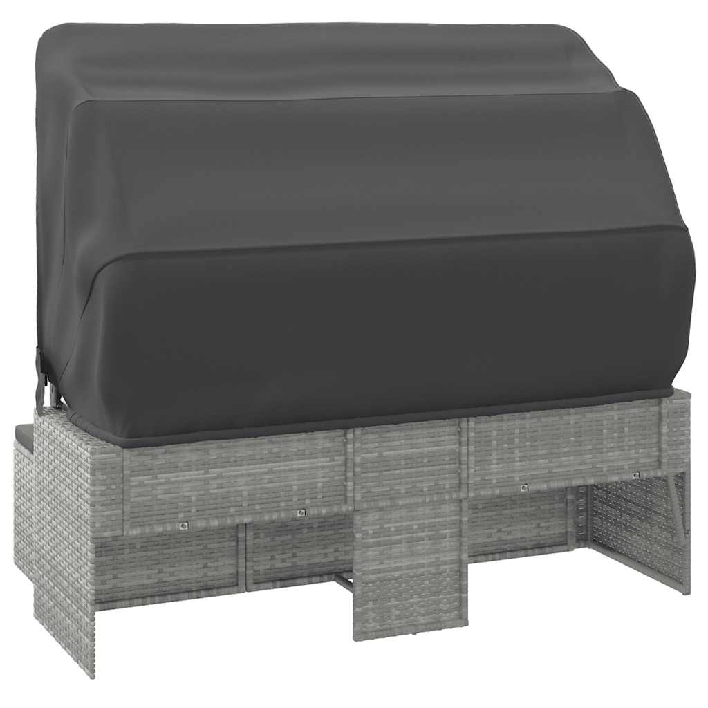 3 Seater Garden Sofa with Canopy and Footstool Grey Poly Rattan