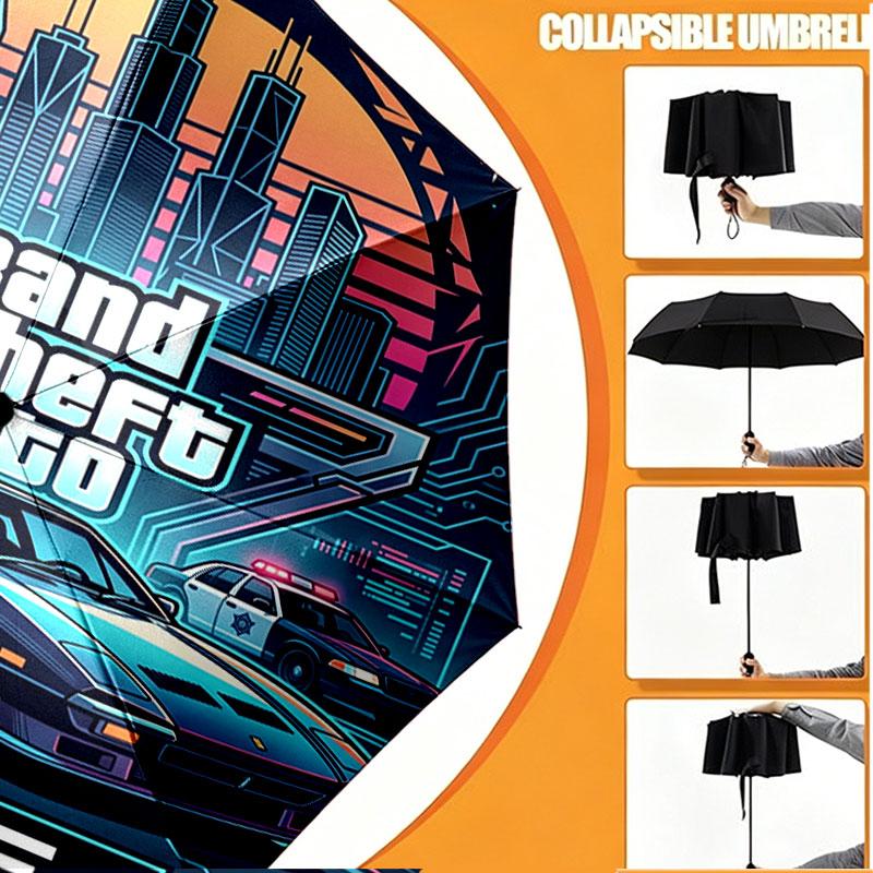 Custom Name Personalized Grand Theft Auto Print Umbrella, Auto Open Close, 8‑Rib Sturdy Frame, Commute Camping Hiking Use, Birthday Gift