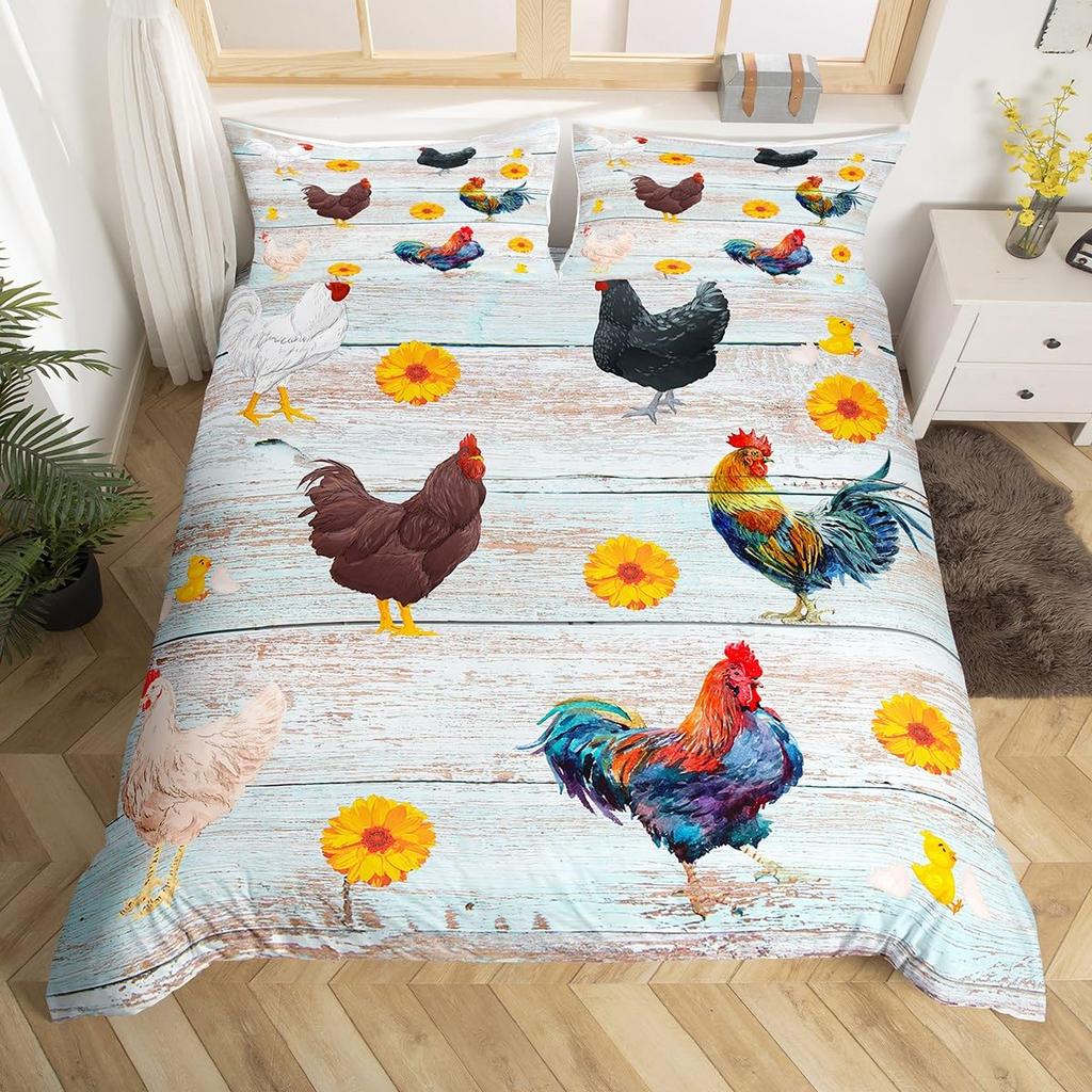 Комплект пододеяльника для фермерского дома с курицами, подсолнухами, животными, современный подарок для комнаты, ретро-доска, черно-белая клетка, пододеяльник