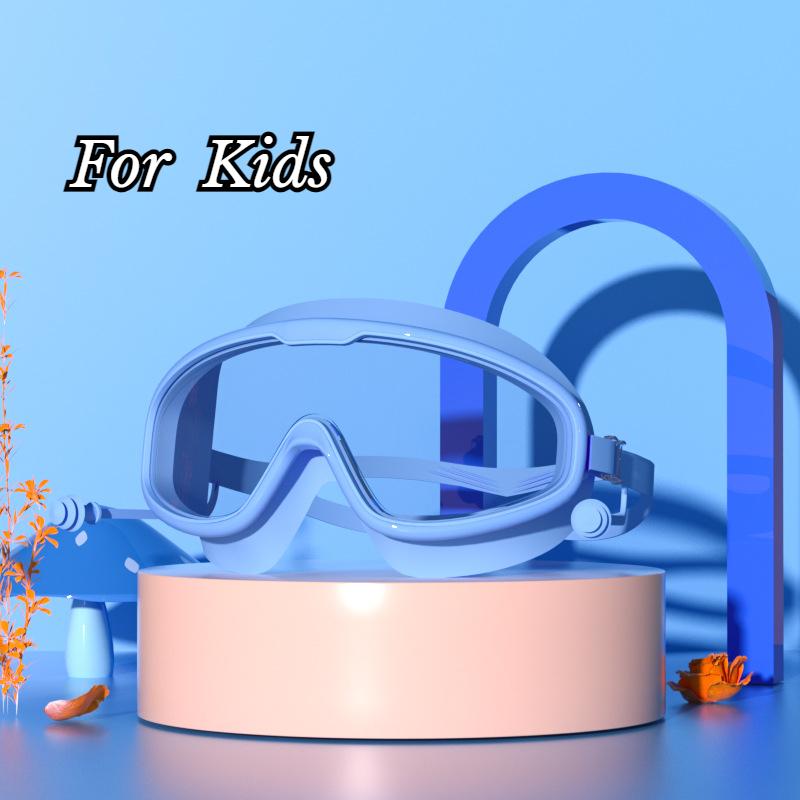 Очки для плавания с большой оправой, беруши, водонепроницаемые, противотуманные, HD, прозрачные, детские очки, защита от ультрафиолета, безопасные очки для плавания