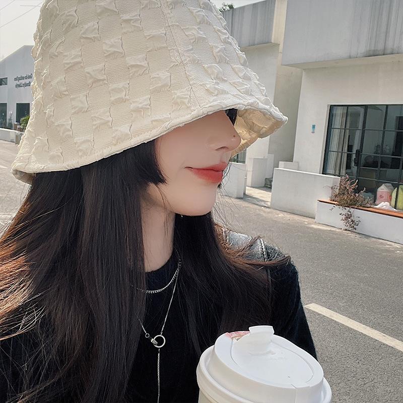 Женская летняя кружевная тонкая шляпа-ведро однотонная в пузырчатую клетку рыбацкая кепка для леди девушки уличная складная с широкими полями солнцезащитные шляпы козырек