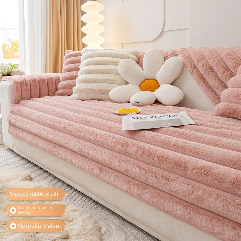 Зимняя подушка для дивана в кошачьем стиле, высококачественный нескользящий утолщенный плюшевый чехол для дивана из высококачественного кроличьего меха, легкий роскошный чехол для подушки, зимний стиль