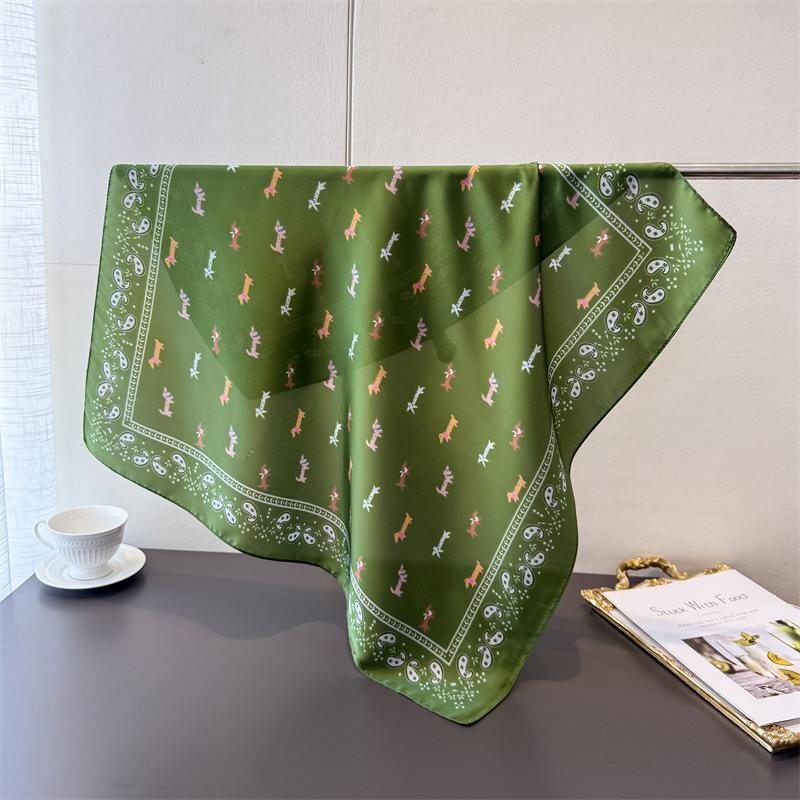 New dachshund print faux silk small square scarf shawl versatile high-end neck scarf bandana wrap