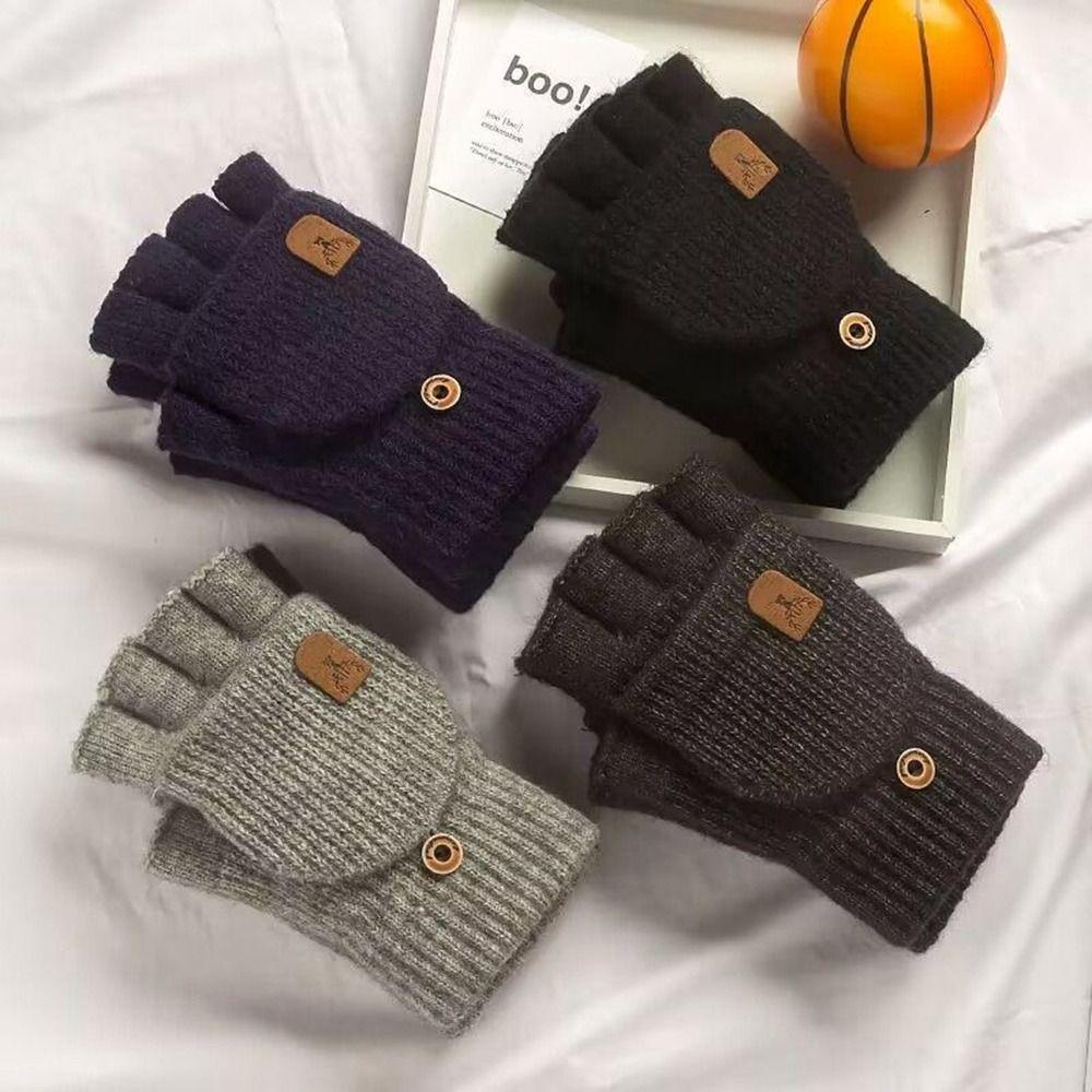 Solid Color Fingerless Gloves Thick Half-finger Gloves Warm Knitted Gloves Winter