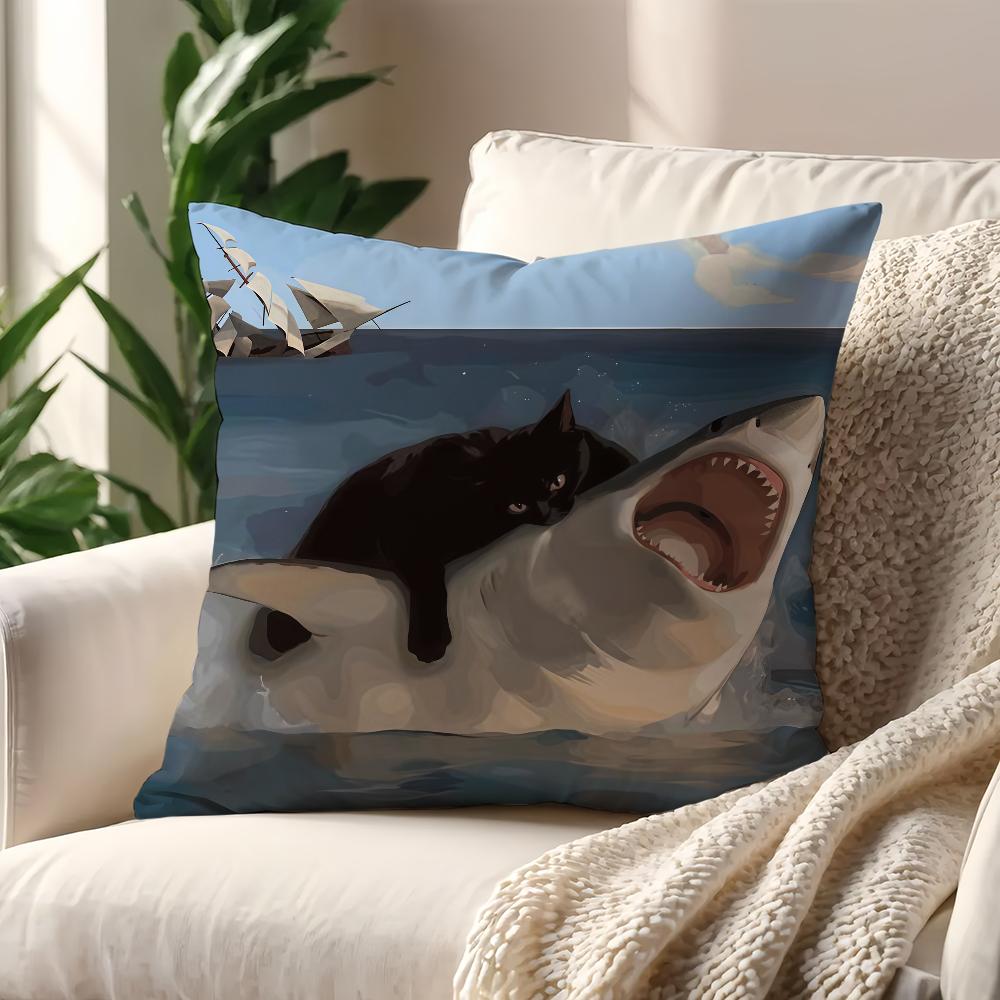 Cat boats on sea shark cushion cover Decoration Room Shop Car Best Home Office Coffee Pillow Sofa Printing Nordic Simplicity Hit