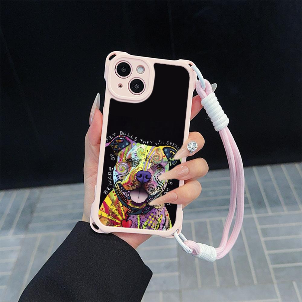 Чехлы для телефонов Ae76 Dog Color Doodle Design Soft для iPhone 16 15 14 13 12 11 Pro Max 8 Plus XR с ремешком на запястье, защитным шнурком для углов, задняя крышка