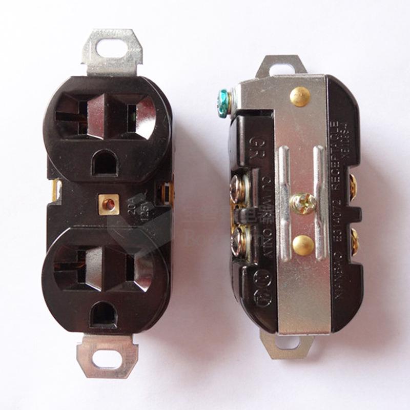 Black American Double Industrial Socket, NEMA 5-20R, for USA and Canada Construction Sites.