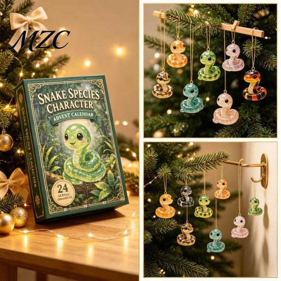 Blind Box Toys for Kids Christmas Cartoon Snake Advent Calendar, 24 Days Acrylic 2D Flat Surprise Figures, Collectibles Countdown Calendar Home