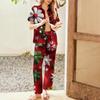 Женский рождественский пижамный комплект с принтом, женские короткие рукава, длинные брюки, комплект из двух предметов, застегивающийся на пуговицы, домашняя одежда