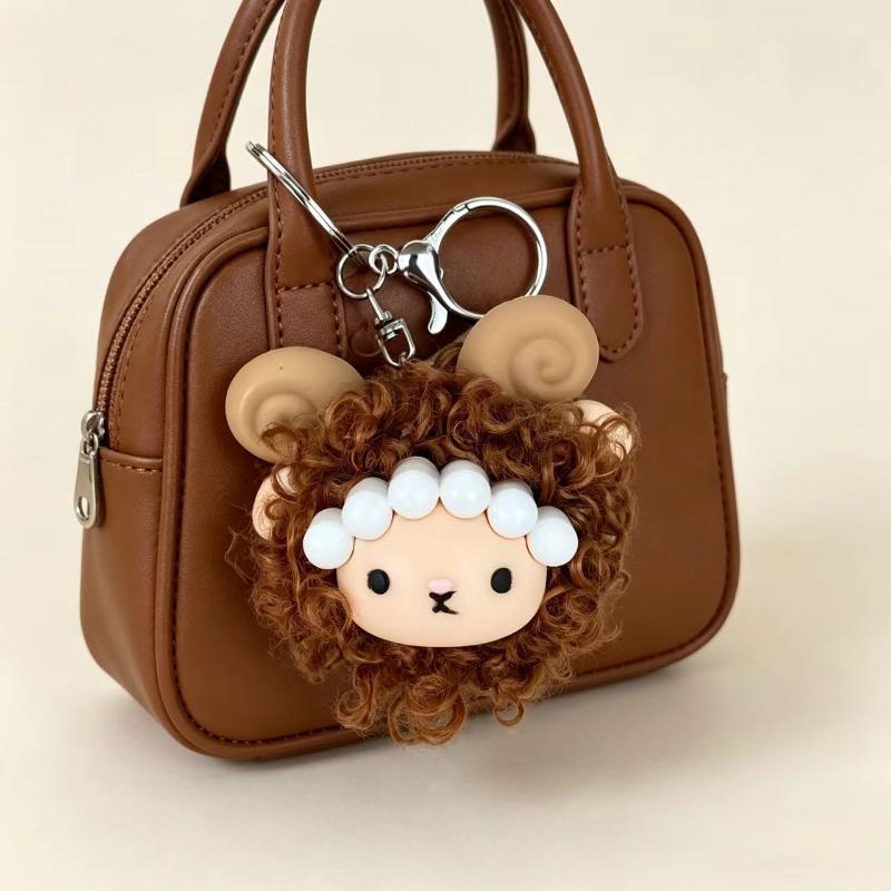 Soft Fluffy Curly Sheep Plush Keychain Mini Stuffed Lamb Pendant Durable Bag Accessory for Travel Luggage Decor Small Gifts