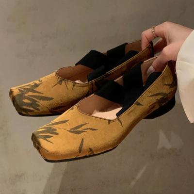 Модные туфли-лодочки с ретро-принтом, брендовые, женские, модные, с квадратным носком, на шнуровке крест-накрест, туфли Мэри Джейн, элегантные, в китайском стиле, zapatos de mujer