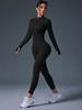 European-Style One-Piece Sport Jumpsuit for Women with Zipper, Stand Collar, Long Sleeves, Thumb Holes, Hip Lifting, and Tummy Control