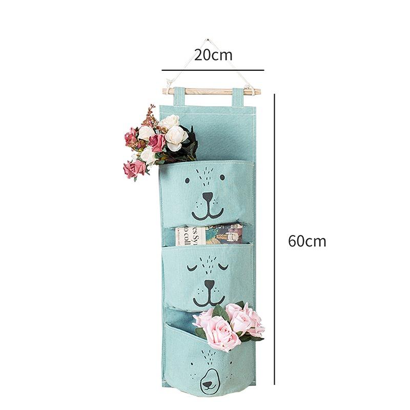 3 Pockets Cute Wall Mounted Storage Bag Closet Organizer Clothes Hanging Storage Bag Children Room Pouch Home Decor