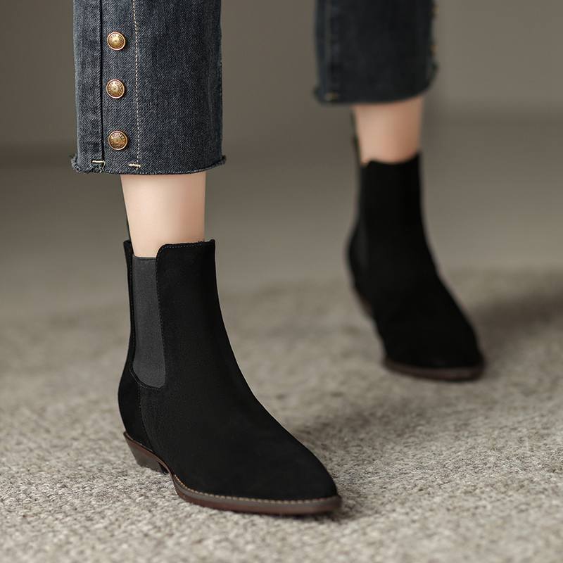 Krazing Pot Зимние ботинки челси из коровьей замши с круглым носком на толстом низком каблуке, увеличивающие рост, женские ботильоны, большой размер 41