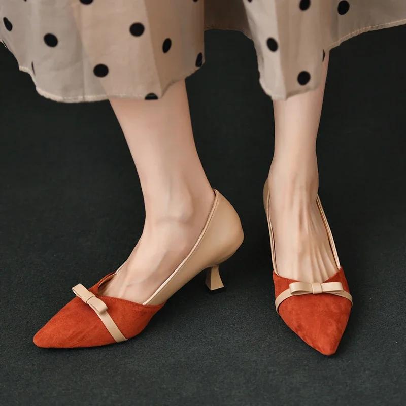 Women Sandals Spring Shallow Pointed Toe Elegant Low Heels Red Female Mary Jane Shoe Flannel Thin Heels Step On Ladies Pumps