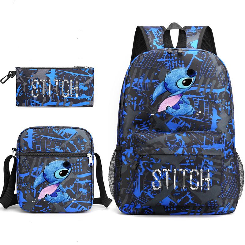 Cartoon Backpack Shoulder Bag Pencil Case Set 3-in-1 Student Bookbag Black Large Capacity Water-Resistant for Middle High School College