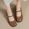 Middle Heel Shallow Mouth Single Shoes Women's 2025 New Spring and Autumn Square Head Thick Heel Small Leather Shoes Spring Soft Leather Mary Ja