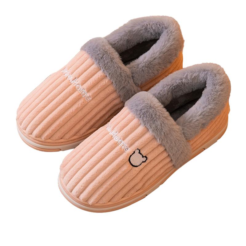 Fashion Comwarm Indoor Warm Plush Slippers For Women Men Winter Fashion Furry Slippers Flully Cotton Slides Home Non-Slip Bedroom Shoes