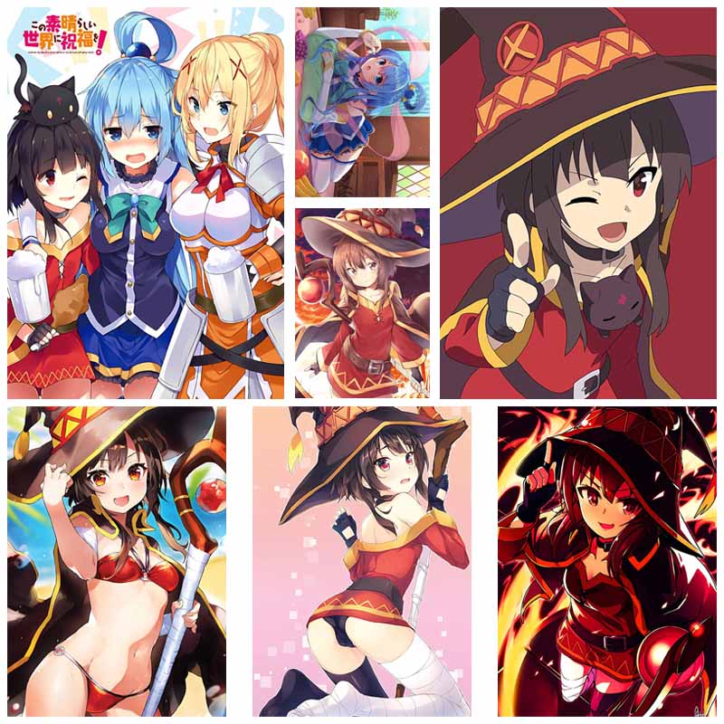 Vintage Anime KonoSuba Megumin White Paper Posters and Prints Bedroom Bar Cafe Decoration Mural  Retro Wall Art Painting Home Decor