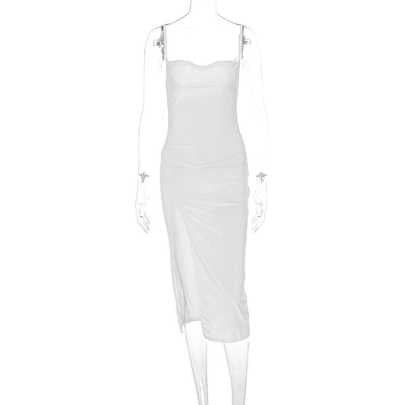 Velvet Swing Collar Sleeveless Slip Sexy Slit Maxi Dress 2023 New Fashion Evening Party Women Elegant Streetwear Y2K Vestido Casual