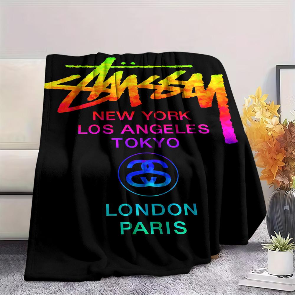 Фланелевое одеяло с принтом Stussy Покрывало для спальни Покрывало для дивана Покрывало для кемпинга Теплое одеяло Подарки для семьи и друзей(MJ075)