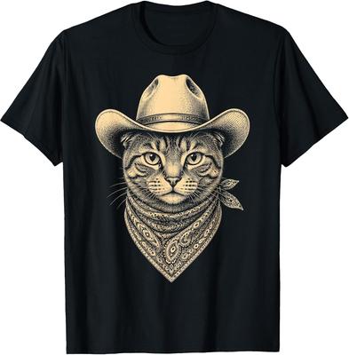 Vintage Tabby Cat Cowboy Hat Bandana Western T-Shirt - Retro Style Fashion