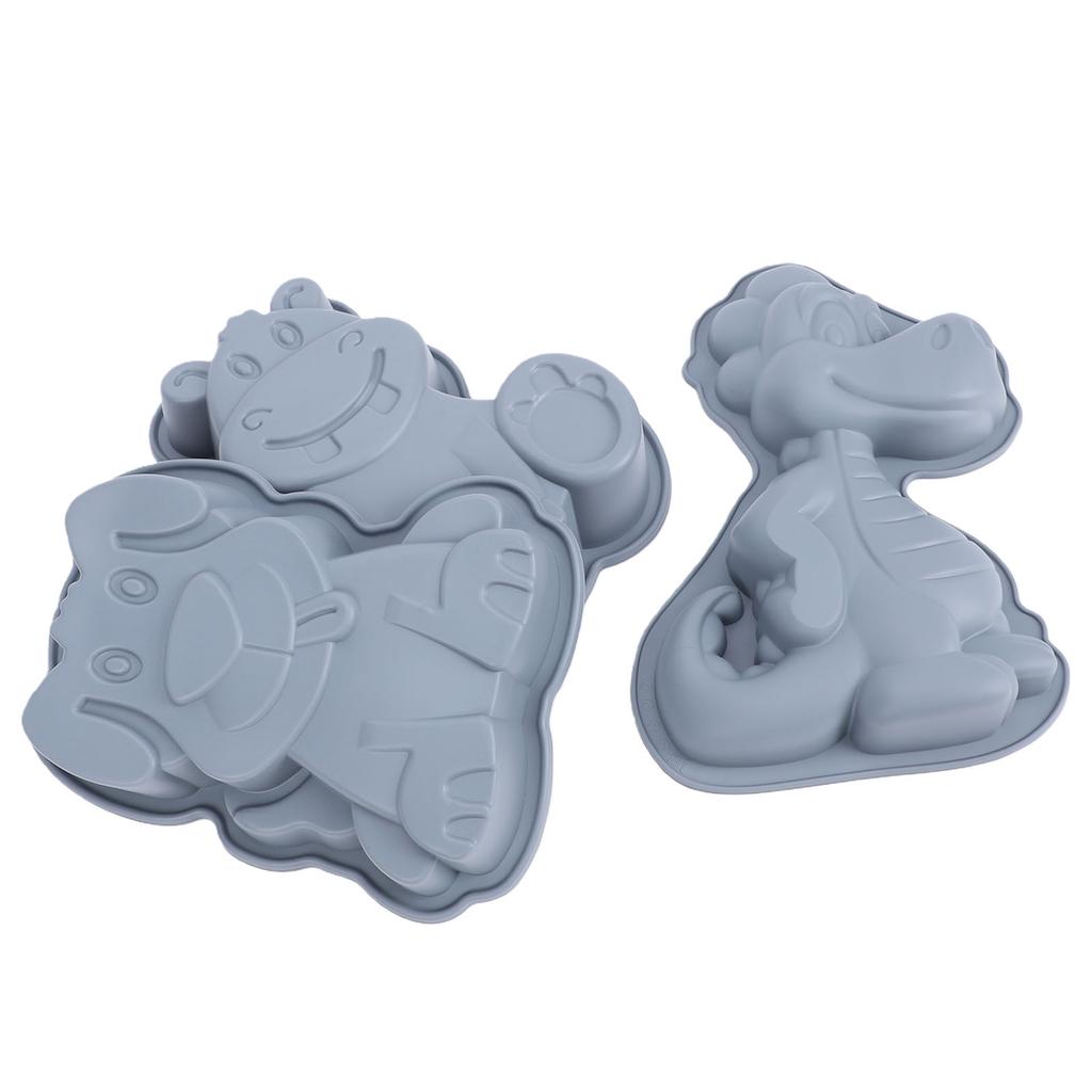 3pcs Cartoon Silicone Baking Mold Dinosaur Hippo Dog Shape Food Grade Non Stick Cute Cake Mold