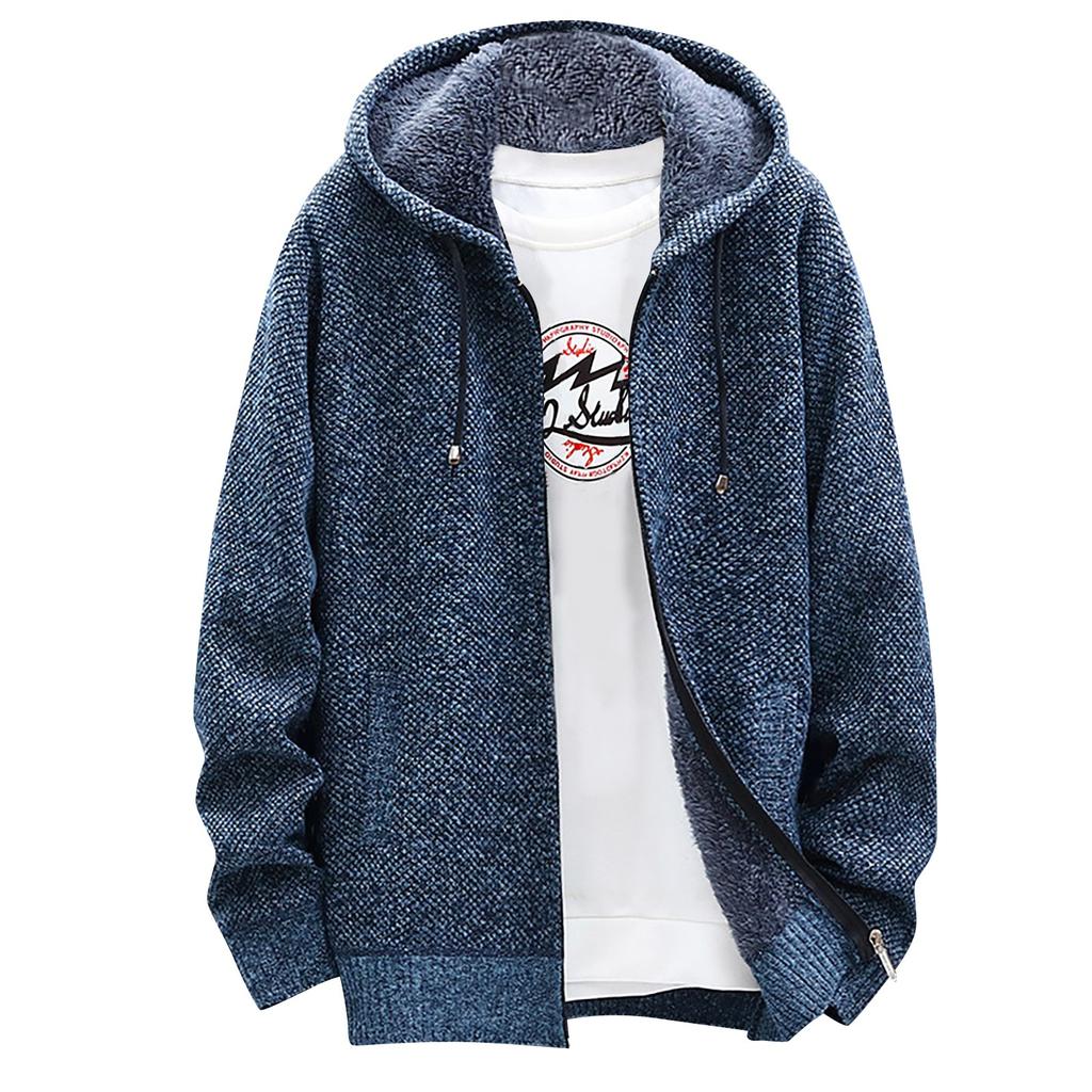 Men's Fall And Winter Casual Sweater Jacket Warm Knit Sweater Hooded Hoodie