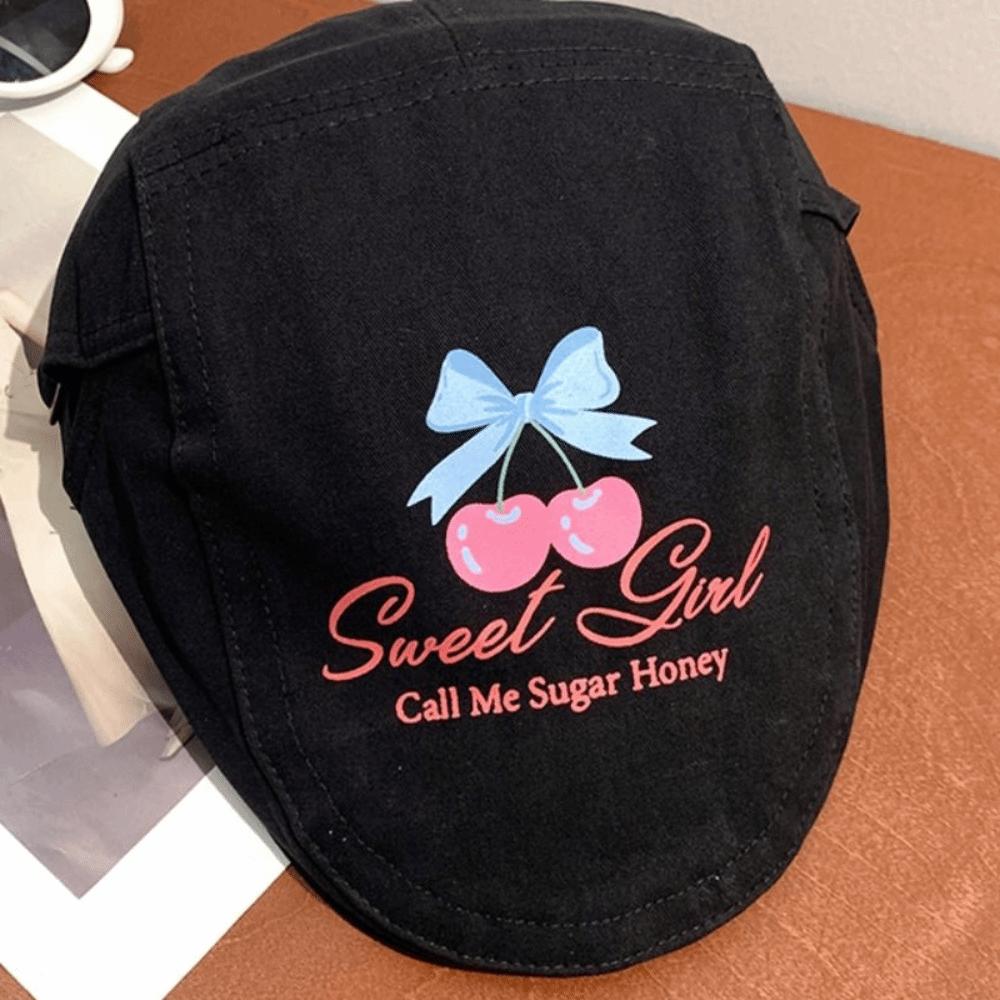 Вишневый берет Y2k Винтажная шляпа художника Индивидуальная граффити Кепка вперед Унисекс