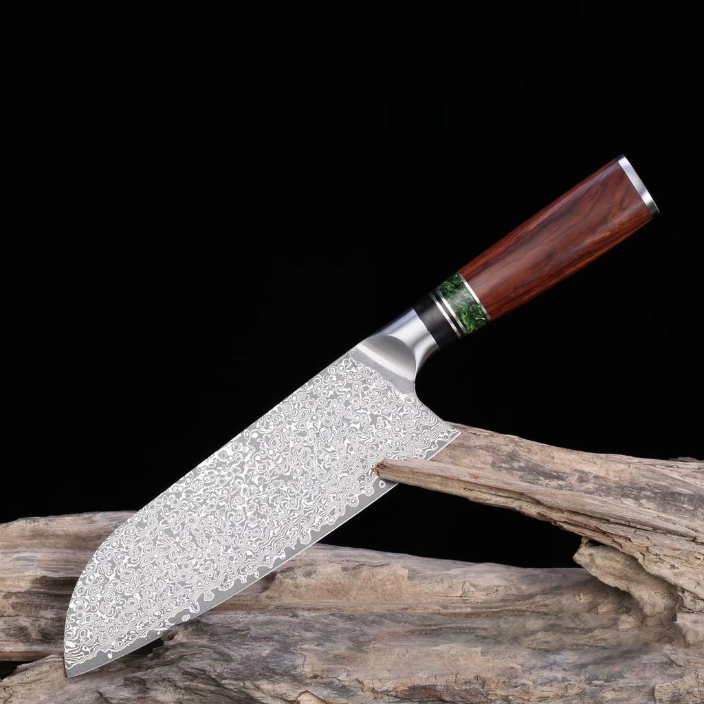7.7 Inch Santoku Knife Damascus Steel Blade Rosewood Handle Sharp Chef Cleaver Utility Slicing Handmade Longquan Kitchen Knife