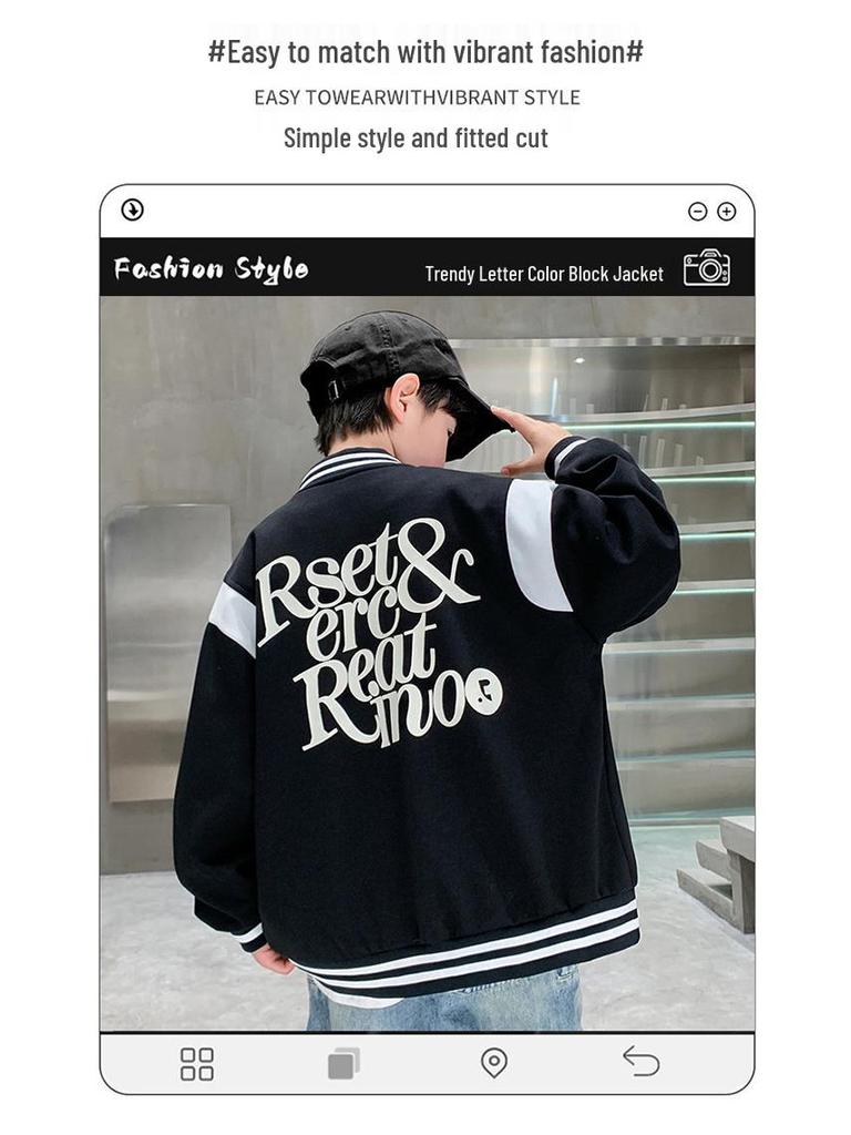2025 Boys' Trendy Spring/Autumn Baseball Jacket Coat for Big and Middle Children