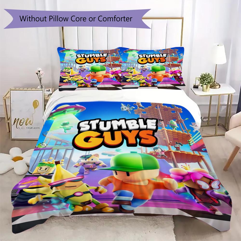 Stumble Guys theme pattern Pattern Bedding,Quilt Set Quilt Cover Pillowcase Home Birthday Gift (1*duvet cover+2*pillowcase,without core)XSJT0917190