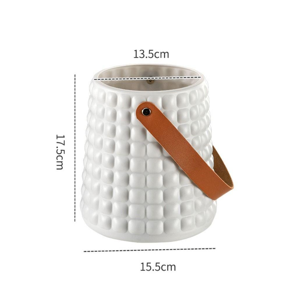 Ваза для цветов с кожаной ручкой, модная, анти-осенняя, пластиковая, цветочная композиция, скандинавский стиль, современный цветочный горшок для гостиной