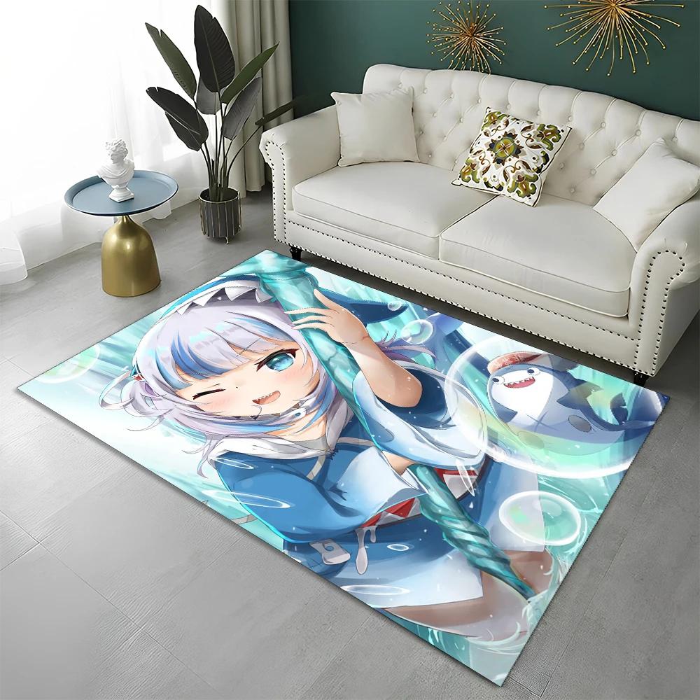 3D Cute Gawr Gura Hololive Cartoon Carpet Rug for Home Living Room Bedroom Sofa Doormat Decor,kids Area Rug Non-slip Floor Mat