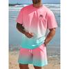 Gradient Print Men's Short Sleeve Shorts Set Hawaiian Men's Fashion Set Summer Men's Casual T-shirt Outdoor Beach Men's Shorts