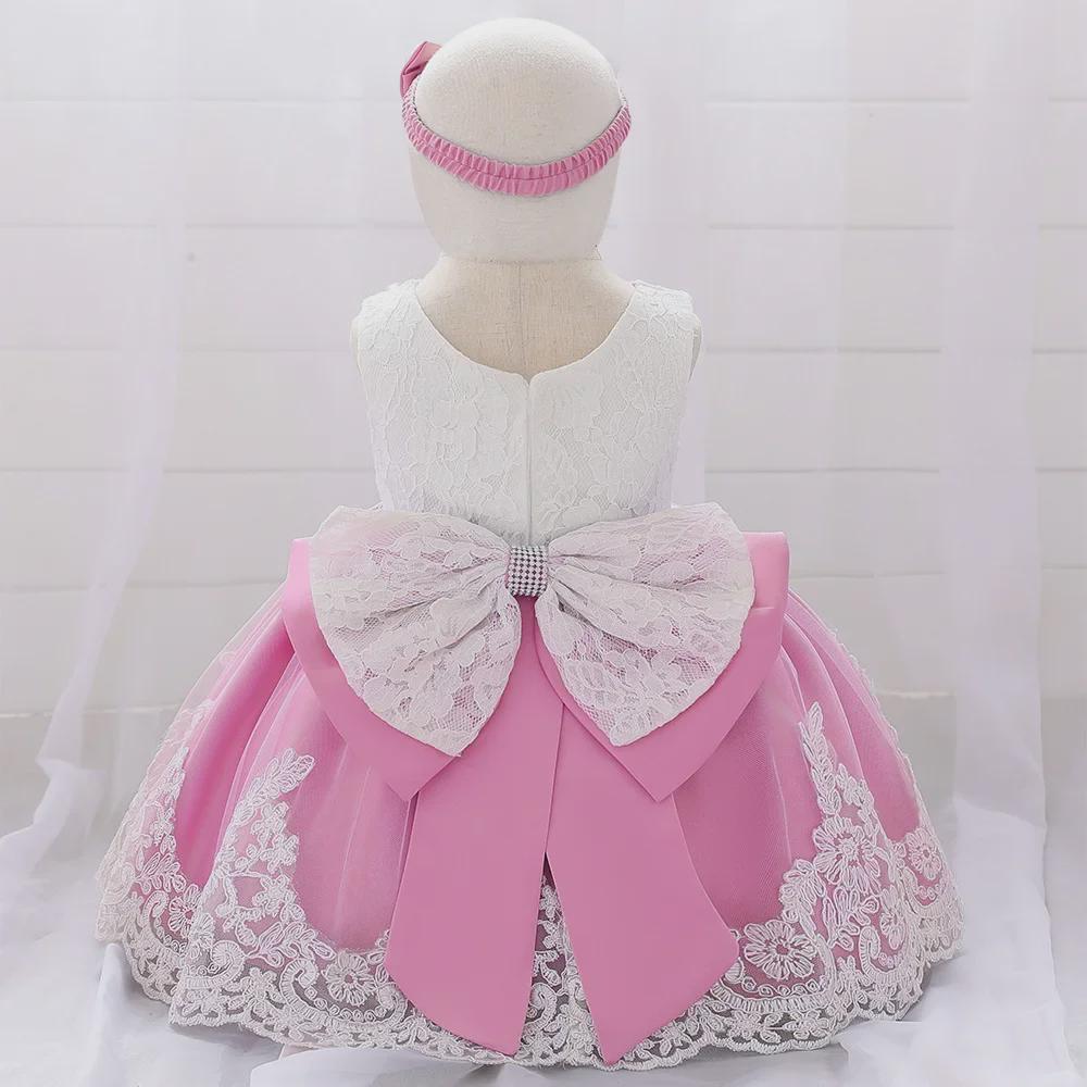 Платье для крещения Baby Princess с кружевом и бантом для девочек от 1 до 3 лет