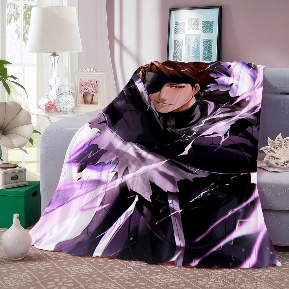 Anime B-Bleach Throw Lightweight 240g Flannel Blanket Soft Skin-friendly for Summer Cooling