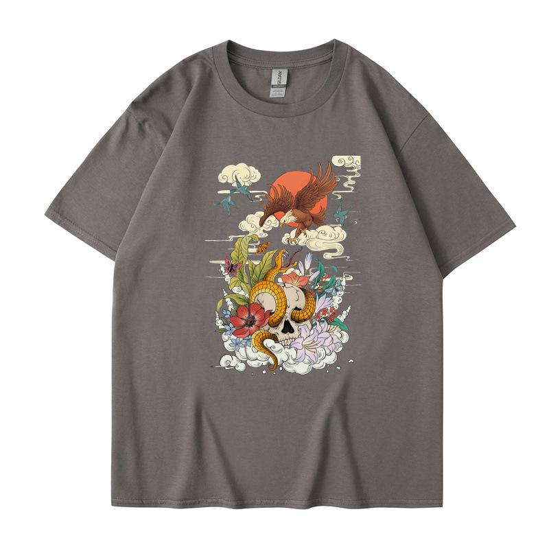 Ретро-топы National Tide с короткими рукавами, женская футболка с рисунком черепа 2D, свободные повседневные топы