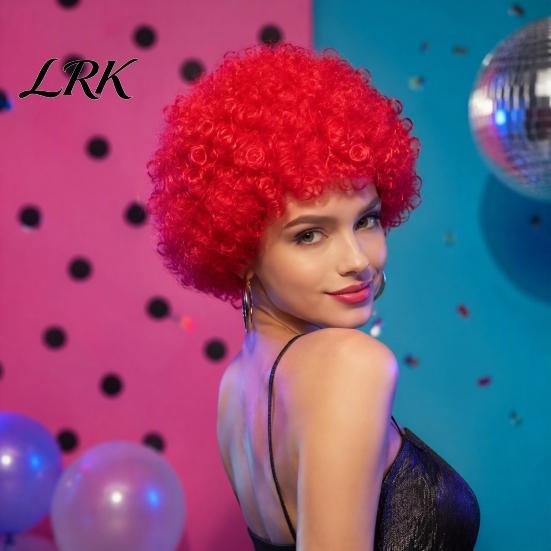 Парик Косплей Клоуна Короткий Боб Афро для Взрослых, Пушистый с Высокотемпературным Волокном, Челка, Синтетический Кудрявый, Костюм на Хэллоуин, Карнавал