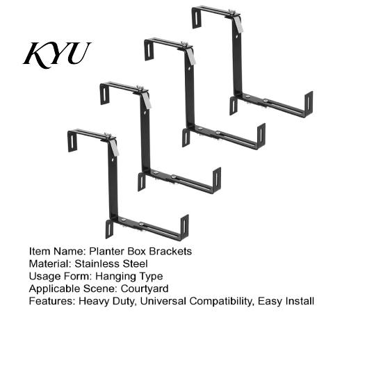 Heavy Duty Metal Planter Support 4Pcs Adjustable Box Brackets, Stainless Steel Flower Hangers, Balcony Brackets No Drill Plant Supports for