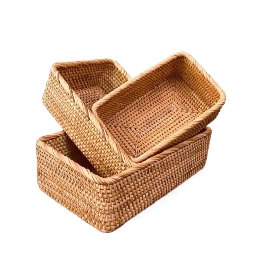 Плетеная вручную ротанговая настольная полка-органайзер, прямоугольная, кухонное хранение, ящик для хранения, корзина для пикника, экологичная корзина для хранения косметики