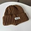 Autumn and winter cloth label ins candy-colored knitted hat children's versatile thickened warm and cold ear protective wool hat