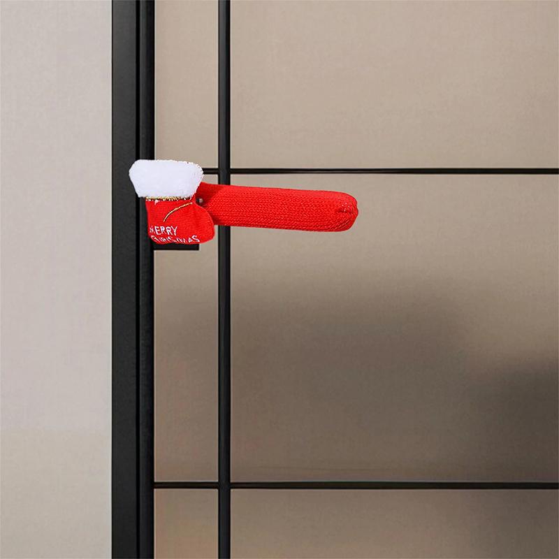 1/4 PCS Cartoon Room Christmas Decoration Cloth Protective Cover Door Handle Gloves Festival Santa Claus Bell Gift