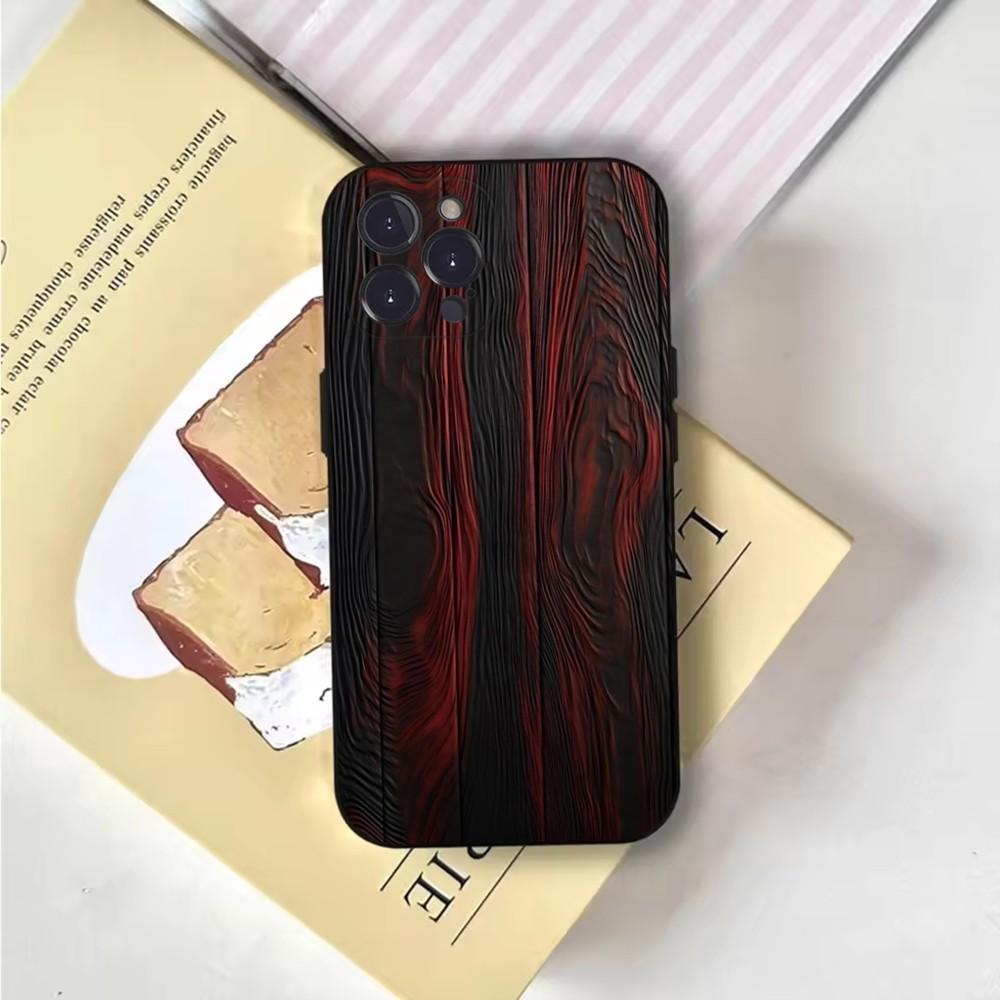 Чехол из натурального дерева для iPhone 16, 15, 14, 13, 12, 11, Pro, X, XS, Max, XR, Plus, Mini Мягкая черная крышка