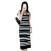 New striped knitted dress French design sense temperament thin sleeveless vest skirt medium and long versatile