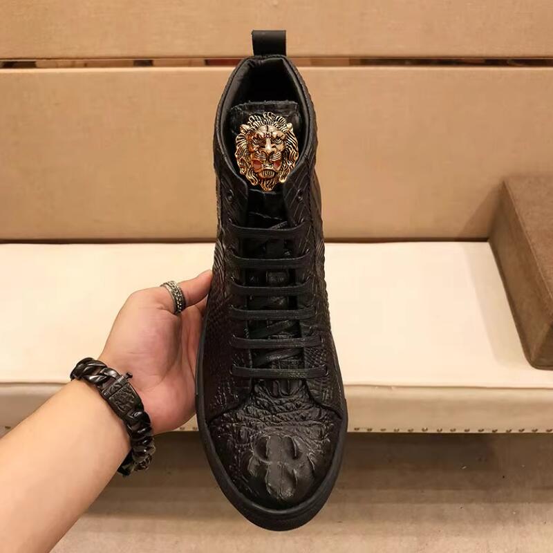 Модные кожаные высокие кроссовки для мужчин, роскошный стиль, узор под крокодила, премиальная повседневная обувь, утепленные для тепла, мягкая подошва A1