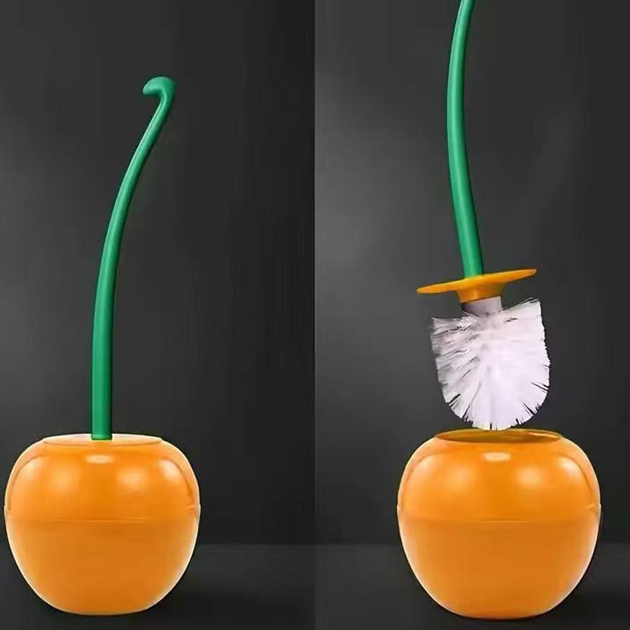 Cherry Toilet Brush - Long Handle Soft Bristle Toilet Brush for Home Use, Creative Plastic Cleaning Brush Set for Toilet