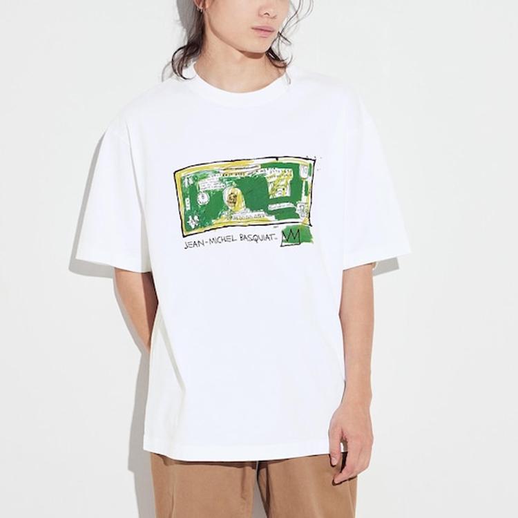 Uniqlo X Коллаборация с Jean-Michel Basquiat Весна/Лето 2024 Передний Графический Принт Футболка с коротким рукавом Унисекс Топы Белый 470740-00