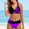 Women's Swimwear Bikini 2 Piece Swimsuit Backless Halter Beach Wear Half Sided Flower Print Bathing Suits